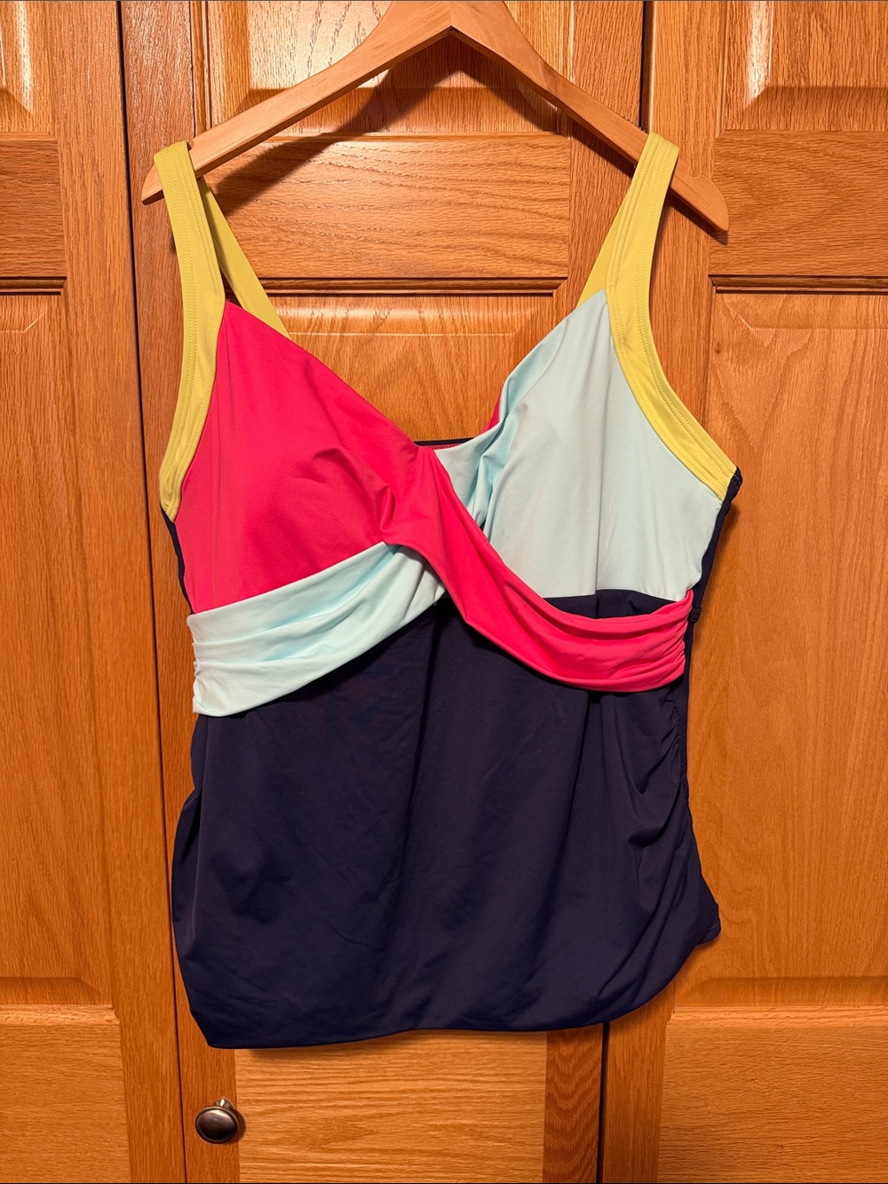 Lands' End Colorblock Twist Tank swim Top - Pink, Light Blue, Yellow & Navy 20W